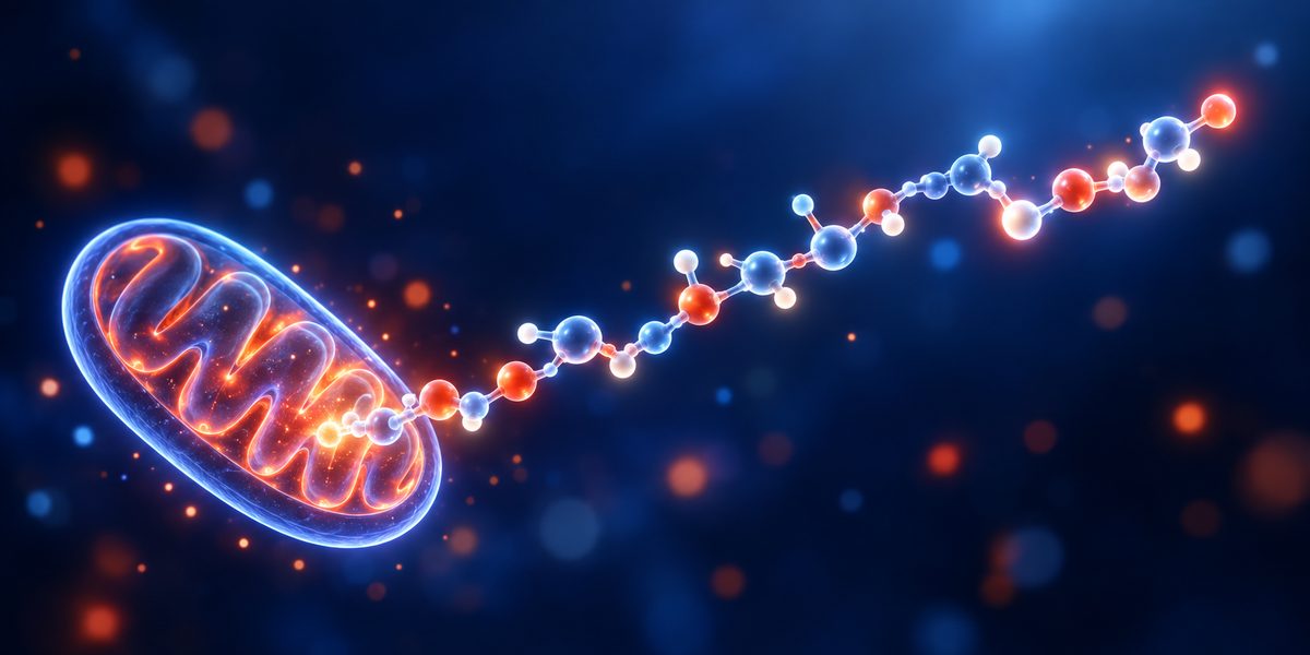 Abstract molecular illustration representing MOTS-C peptide research